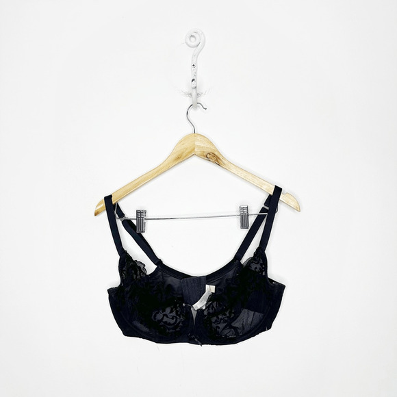 CACIQUE Full coverage Semi Sheer underwire bra black sexy womens 38DD - Picture 1 of 5